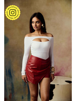 Lea Clothing - Tamia Cherry Red Faux Leather Mini Skort