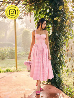 Lea Clothing - Alaya Pink Midi Corset Dress