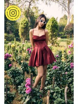 Lea Clothing - Dora Red Satin Mini Corset Dress