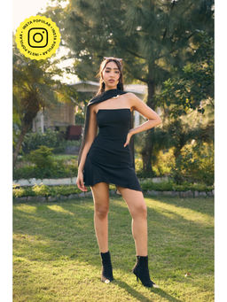 Lea Clothing - Francine Black Tube Mini Dress with Scarf (Set of 2)