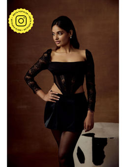 Lea Clothing - Layana Black Lace Corset Crop Top