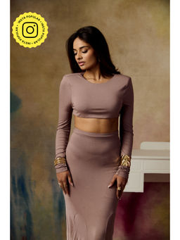 Lea Clothing - Ashen Taupe Full Sleeve Crop Top