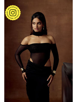 Lea Clothing - Celestine Black Sheer Bodysuit with Detachable Panel