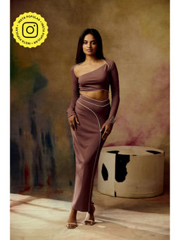 Lea Clothing - Mauve Solid Fitted Fit Skirt