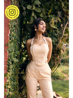 Lea Clothing - Odette Yellow Gingham and Lace Corset Top