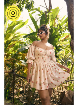 Lea Clothing - Cream Lillibeth Strawberry Printed Mini Dress