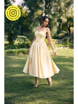 Lea Clothing - Yellow Edwina Butter Corset Midi Dress