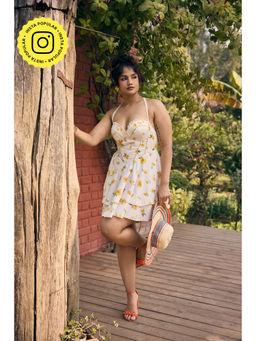Lea Clothing - Off White Tabitha Sunflower Corset Mini Dress