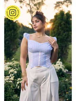 Lea Clothing - Sherry Blue and White Colorblock Crop Top