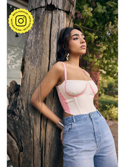 Lea Clothing - Rebecca White and Pink Colorblock Corset Top