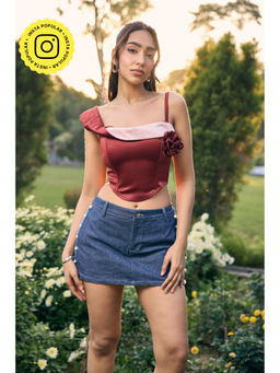 Lea Clothing - Zelda Red Rose Accent Corset Top