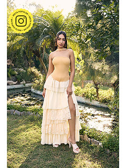 Lea Clothing - Reda Off White Slit Maxi Skirt