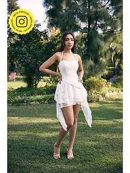 Lea Clothing - Pamila White Ruffle Asymmetrical Mini Skirt