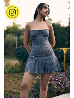 Lea Clothing - Darlene Grey Denim Pleated Skort
