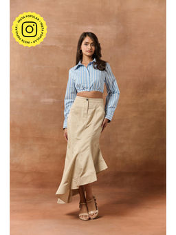 Lea Clothing - Marion White and Blue Striped Crop Shirt