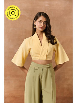 Lea Clothing - Demelza Butter Yellow Linen Crop Top