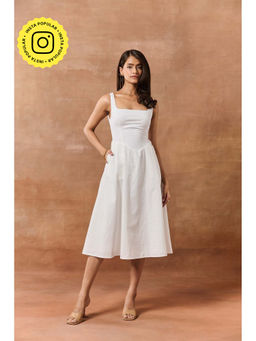 Lea Clothing - Kornelia White Fit and Flare Midi Dress