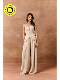 Lea Clothing - Elvita Beige Tube Neck Buttoned Waistcoat