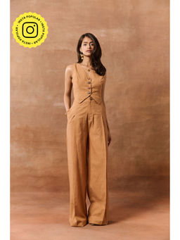 Lea Clothing - Isolde Tan Buttoned Cropped Waistcoat