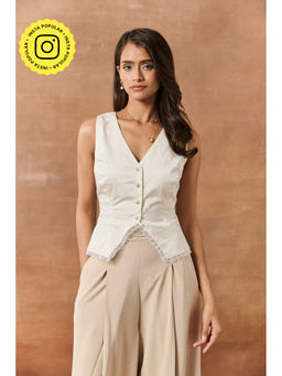 Lea Clothing - Ricarda White Pearl Buttoned Waistcoat