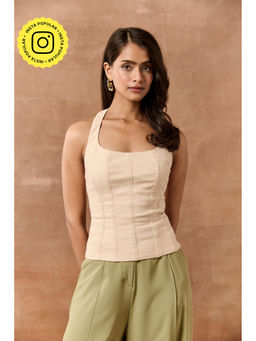 Lea Clothing - Lorelai Beige Halter Neck Top