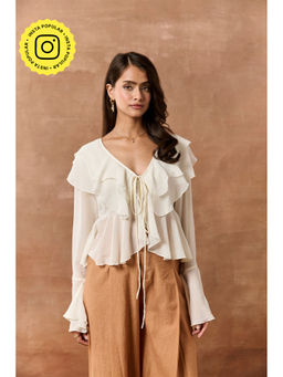 Lea Clothing - Briar White Georgette Ruffled Boho Top