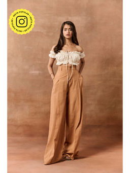 Lea Clothing - Billie Off White Printed Off-Shoulder Crop Top