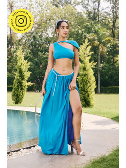 Lea Clothing - Petunia Olympic Blue Maxi Skirt with Pearl Chain (Set of 2)