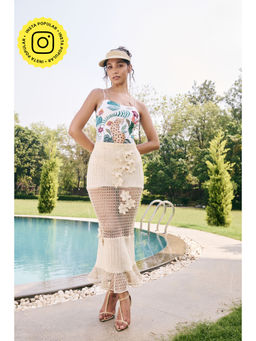 Lea Clothing - Dana Beige Crochet Panelled Maxi Skirt