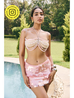 Lea Clothing - Cove Baby Pink Paillette Embellished Mini Skirt