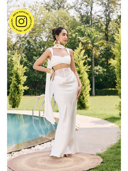 Lea Clothing - Malvina White Satin Maxi Skirt