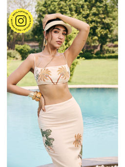 Lea Clothing - Siena Off White Floral Linen Crop Top