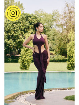 Lea Clothing - Purple Elina Plum Modal Draped Skirt