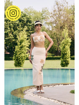 Lea Clothing - Siena Off White Floral Linen Skirt