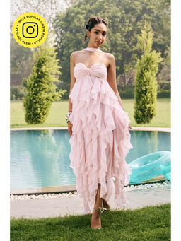 Lea Clothing - Nikolina Baby Pink Frill Maxi Dress