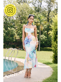 Lea Clothing - Melina Multi Bloom Cutout Midi Dress