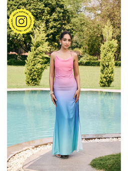 Lea Clothing - Multi-Color Elira Ombre Satin Maxi Dress