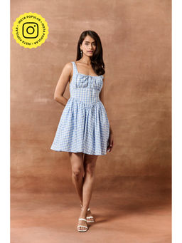 Lea Clothing - Arely Light Blue Gingham Mini Dress