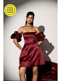 Lea Clothing - Rosetta Burgundy Structured Corset Dress with Detachable Sleeves