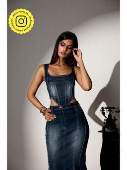 Lea Clothing - Blue Victoria Denim Corset Top