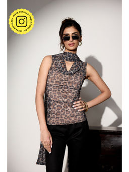 Lea Clothing - Multi-Colour Valencia Leopard Print Top with Scarf