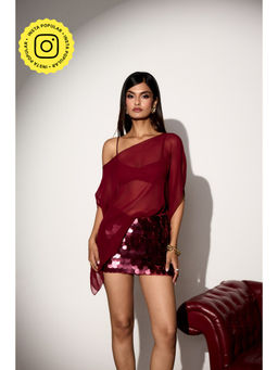 Lea Clothing - Maroon Arina Burgundy Cape Top with Bralette