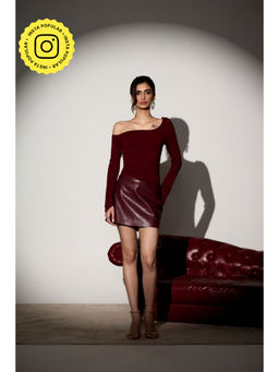 Lea Clothing - Burgundy Serena Cherry Red Off Shoulder Top