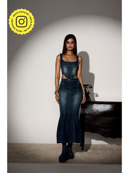 Lea Clothing - Blue Victoria Denim Trumpet Midi Skirt