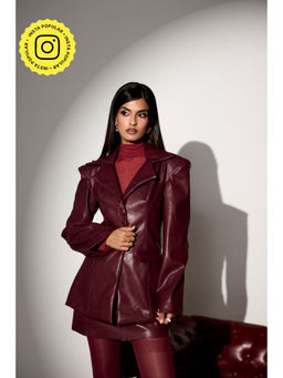 Lea Clothing - Burgundy Cherry Faux Leather Mini Skirt