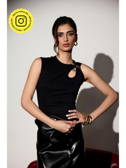 Lea Clothing - Kira Black Cut-Out Embellished Top