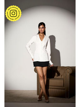 Lea Clothing - Scottsie White Tie Detail Structured Shirt