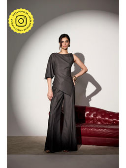 Lea Clothing - Vionne Black Draped Asymmetric Top
