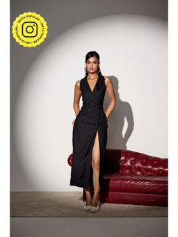 Lea Clothing - Valeriya Black Pinstripe Waistcoat Dress
