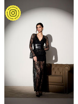 Lea Clothing - Midnight Lace Maxi Dress with Belt